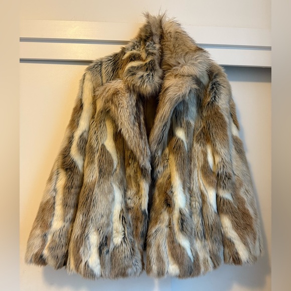ASOS Faux Fur Jacket in Brown and Cream - Picture 1 of 7
